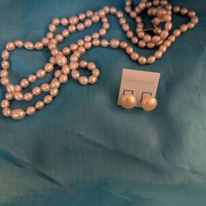 Freshwater Pink Pearl Necklace and Earring Set